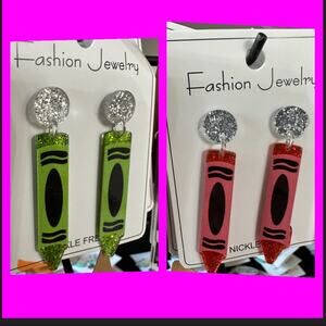 Cute Teacher Crayon Earrings  2 pairs